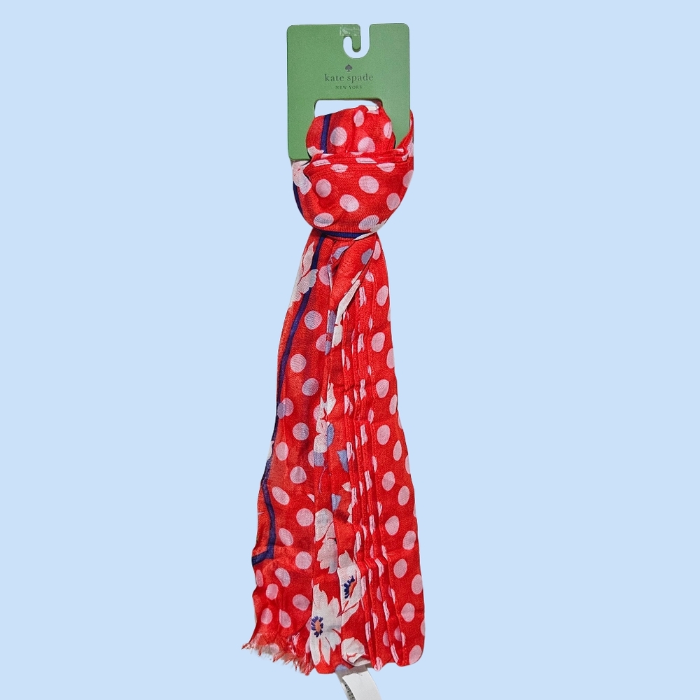 Kate Spade Scarf Ponderosa Red Springtime Floral Oblong Vacation Lightweight